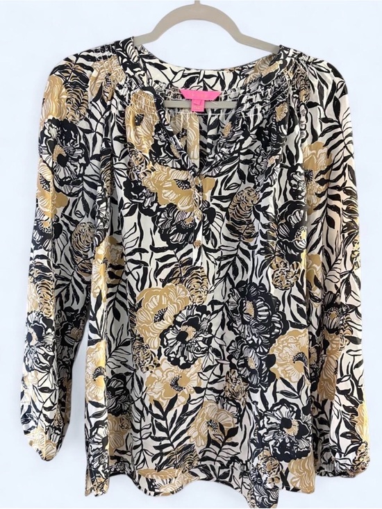Lilly Pulitzer Tops - Lilly Pulitzer Silk Onyx Peony Party Blouse